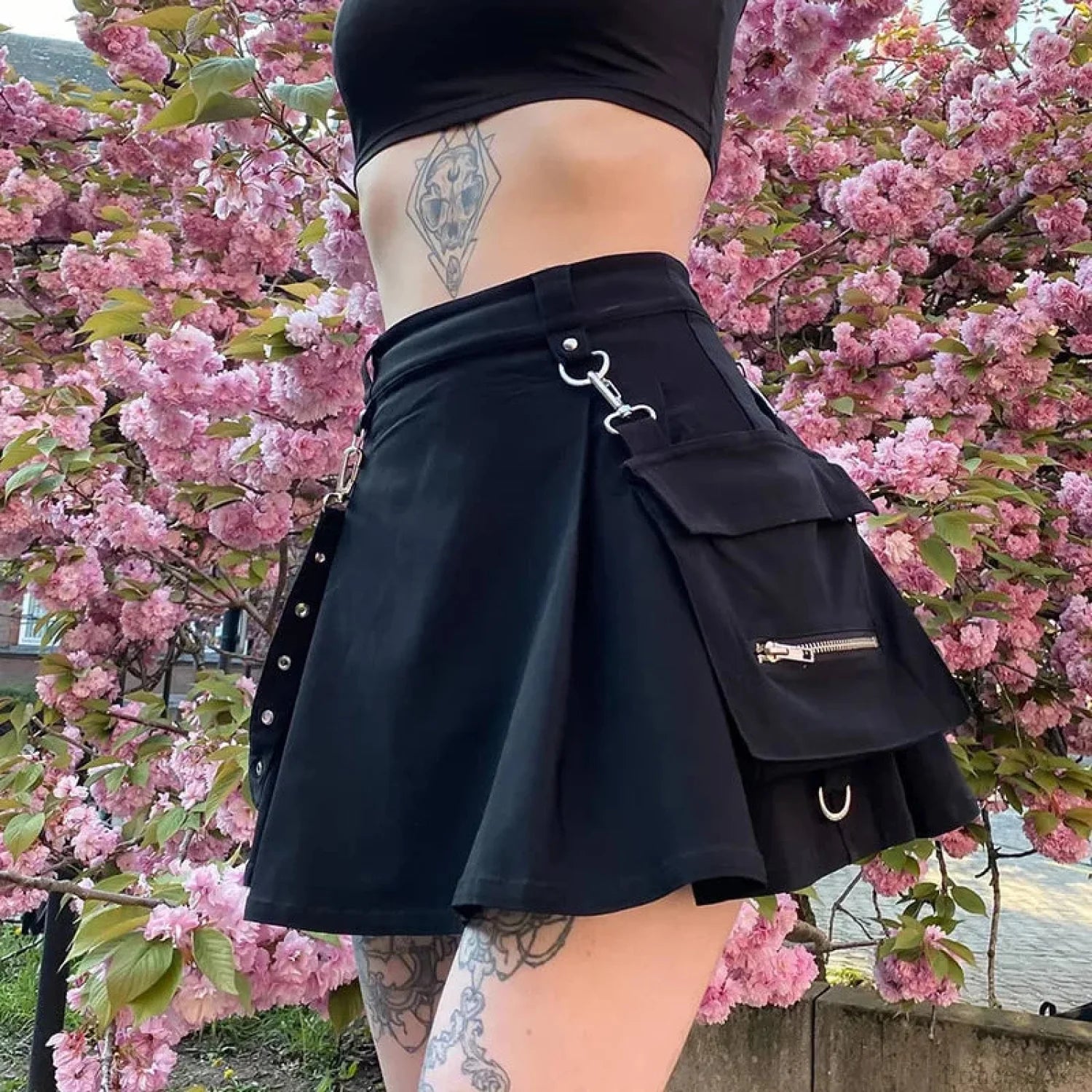 Pocket A-line Preppy Street Skirt black / S