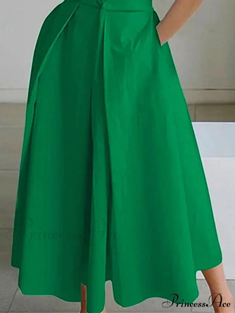 Pocket Arm In Brief White/Green Swing With Button Gown Neck - Split Women’s S-Xl