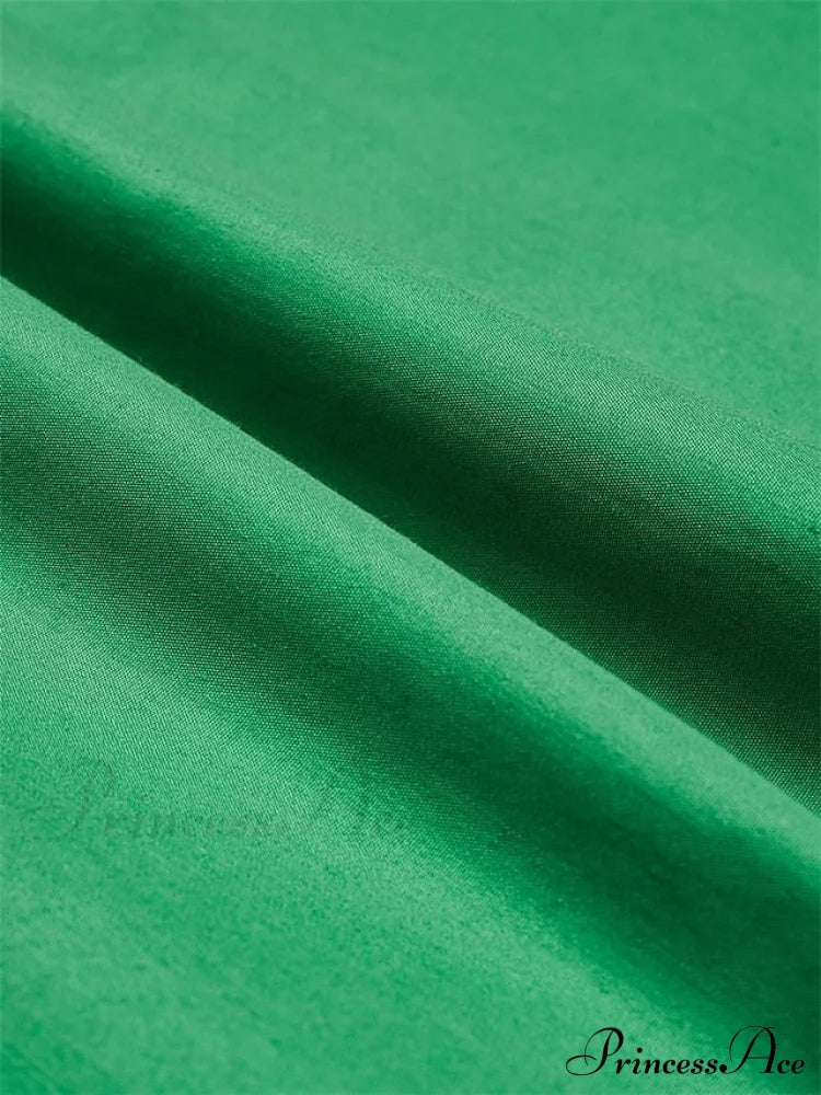 Pocket Arm In Brief White/Green Swing With Button Gown Neck - Split Women’s S-Xl