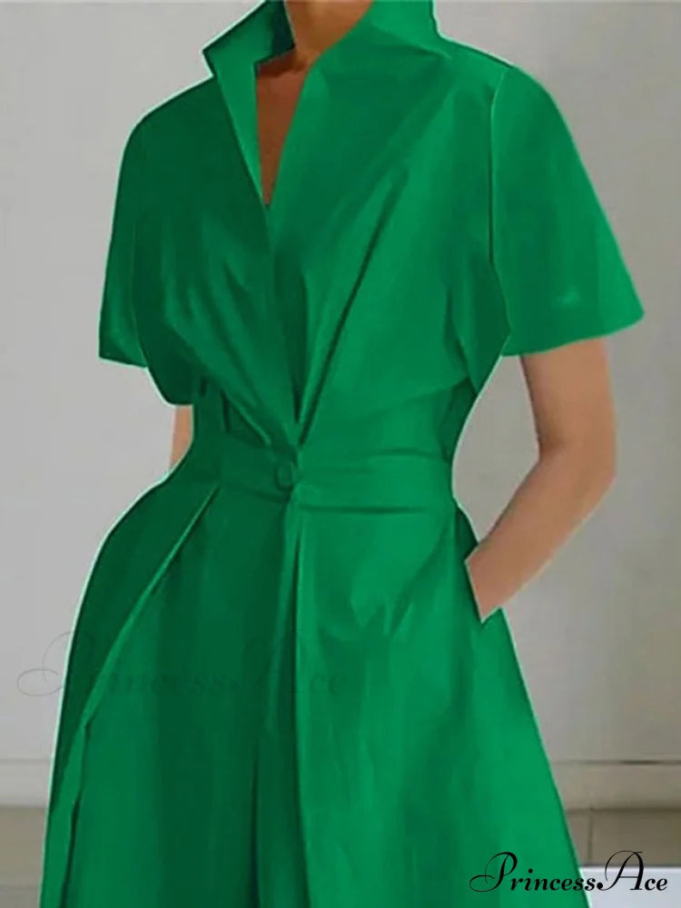 Pocket Arm In Brief White/Green Swing With Button Gown Neck - Split Women’s S-Xl