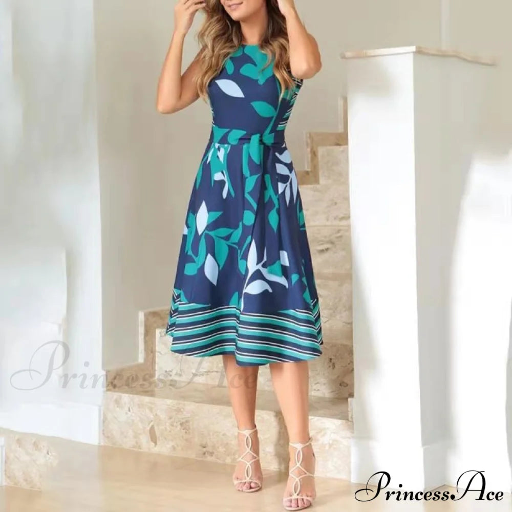 Pocket Design Belted Sleeveless Summer Dress S / Green Dresses