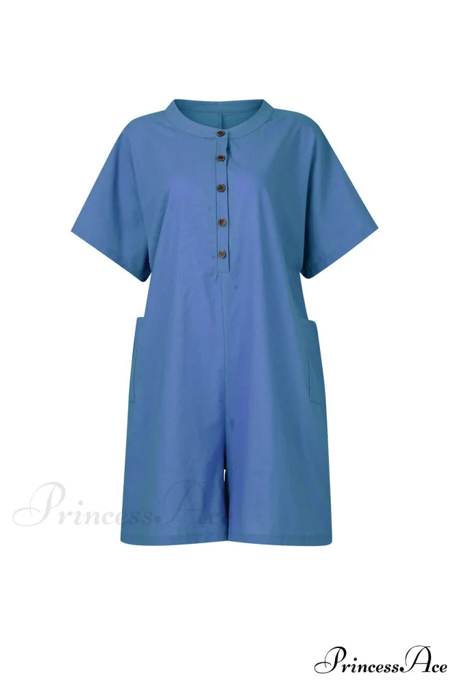 Pocketed Loose Rompers Blue / L