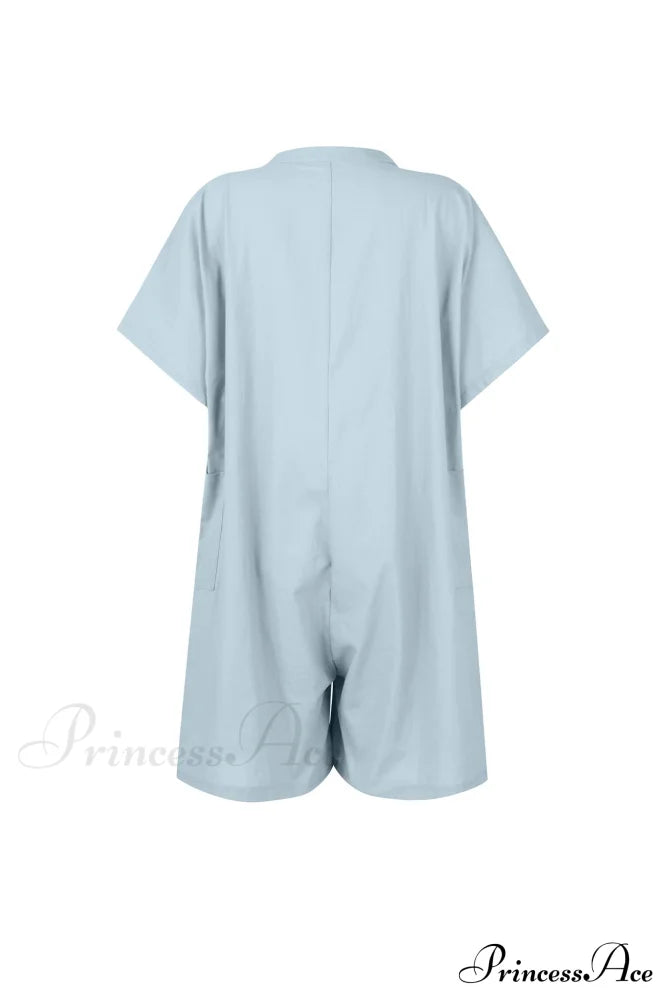 Pocketed Loose Rompers Light Blue / 2Xl