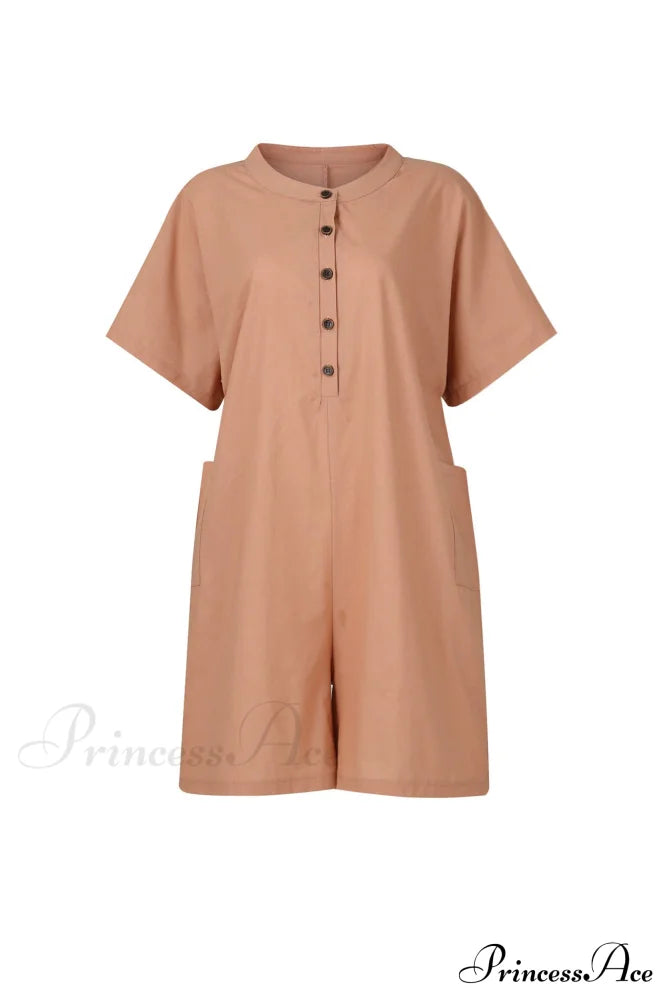 Pocketed Loose Rompers Pink / L