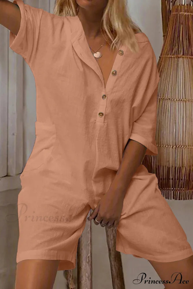 Pocketed Loose Rompers Pink / S