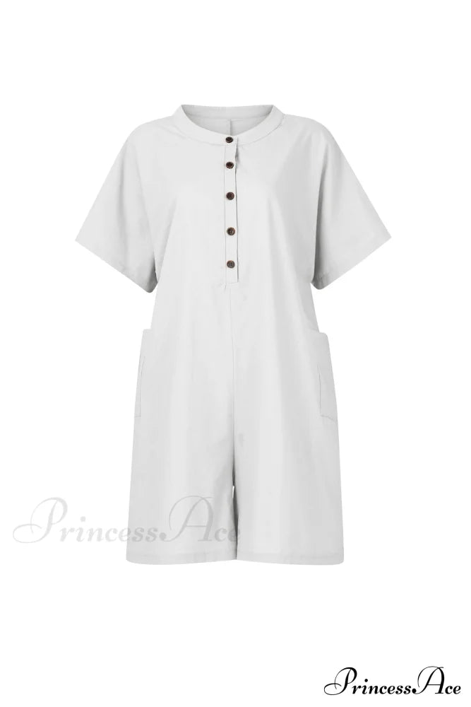 Pocketed Loose Rompers White / L