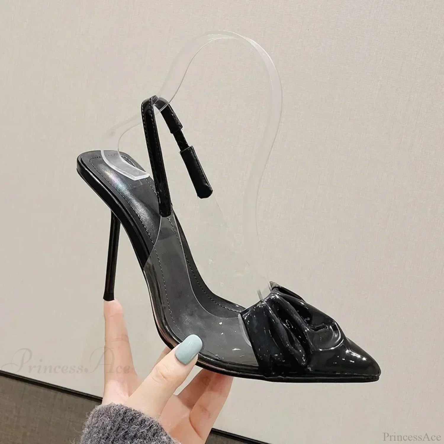 Pointed Patent Leather Sandals Transparent Pvc Strap Thin High Heels Stripper Pole Dance Heel