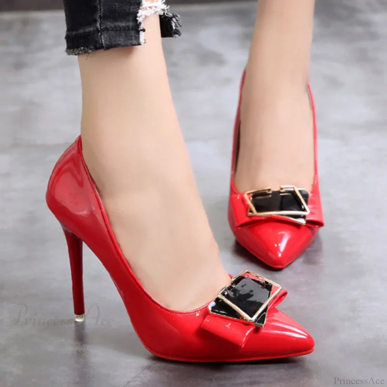 Pointed Toe Shallow Mouth Red Bottom High Heels Sexy Office Black Plus Size Women Heel / 34