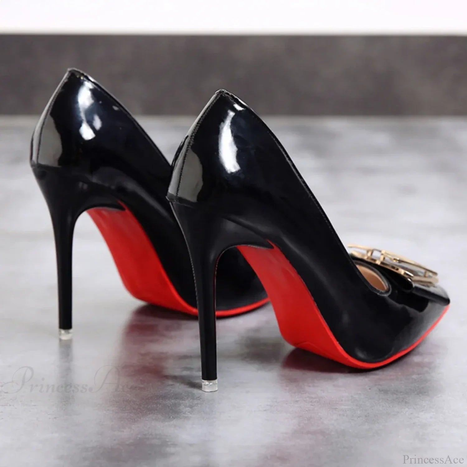 Pointed Toe Shallow Mouth Red Bottom High Heels Sexy Office Black Plus Size Women Heel / 34