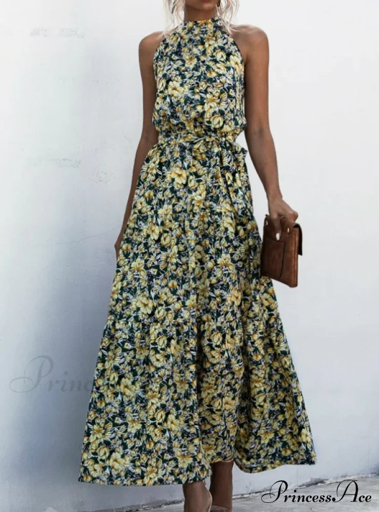 Polka-Dot Halter Boho Dress For Women M / Red Dresses