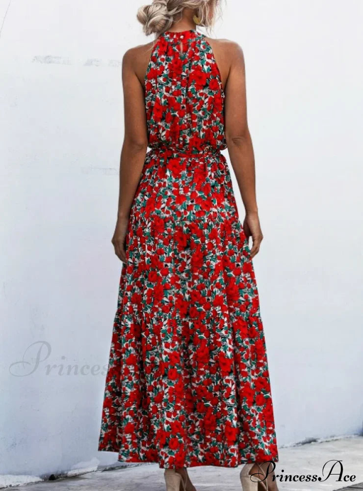 Polka-Dot Halter Boho Dress For Women S / Yellow Dresses