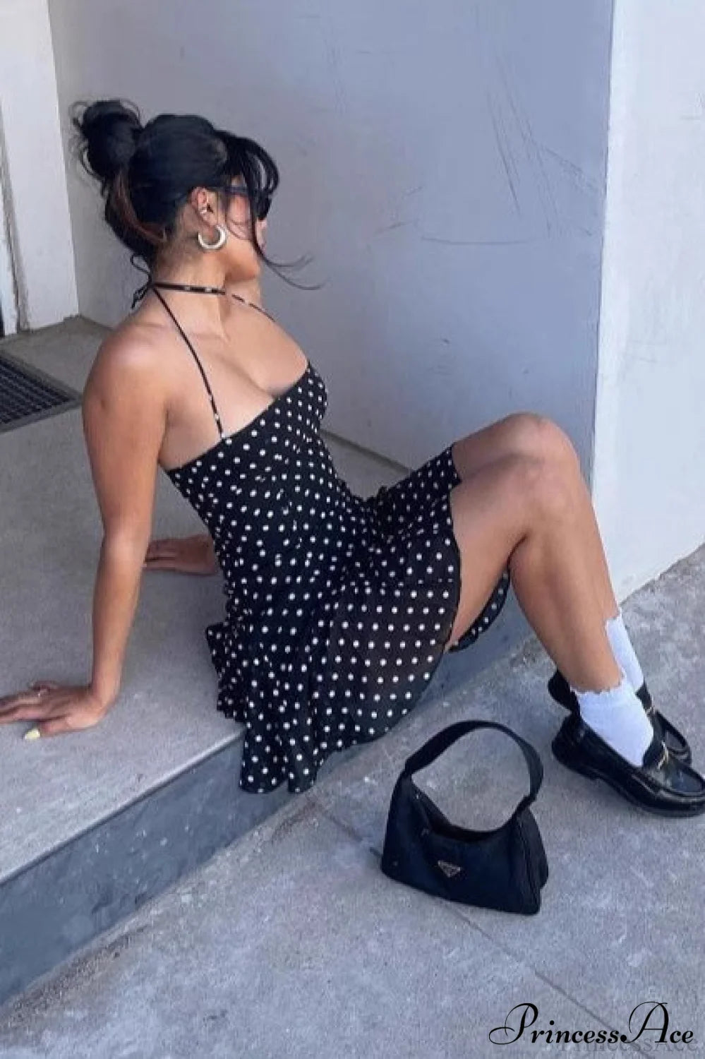 Polka Dot Halter Neck Backless Bodycon Mini Dress