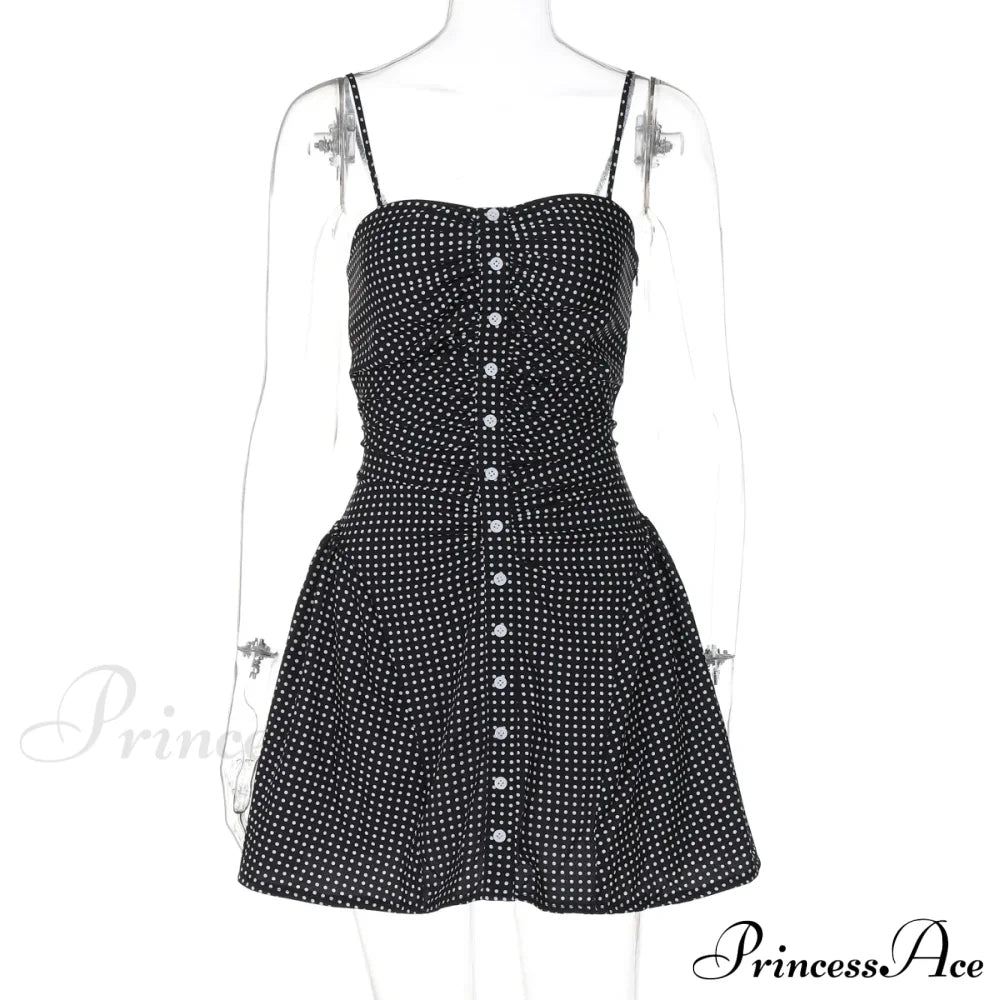 Polka Dot Print Open Graceful Back Spaghetti Strap Mini Dress