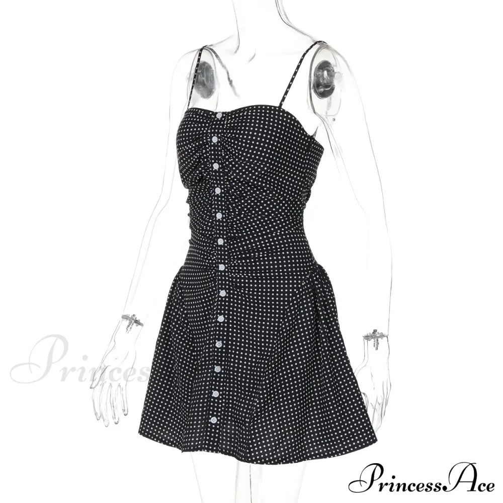Polka Dot Print Open Graceful Back Spaghetti Strap Mini Dress