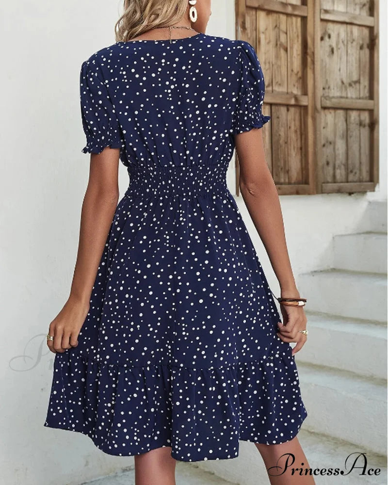 Polka Dot Short Sleeve Dress Casual Dresses