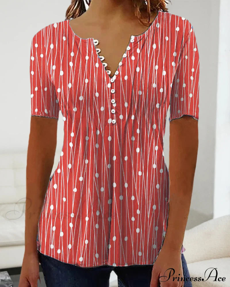 Polka Dot V-Neck T-Shirt T-Shirts