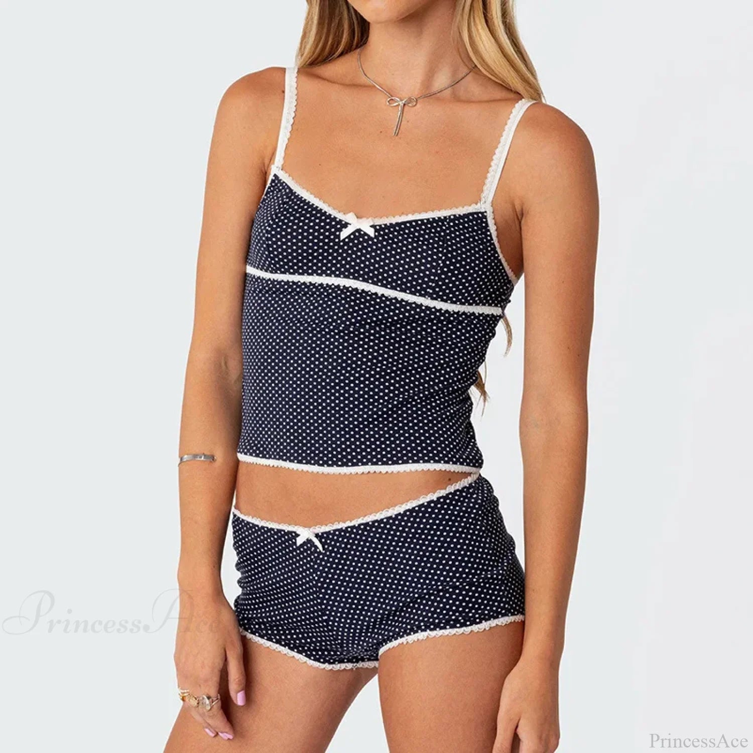 Polka Dot Vintage Crop Tops Micro Shorts Two Pieces Set twopiecesset-250126
