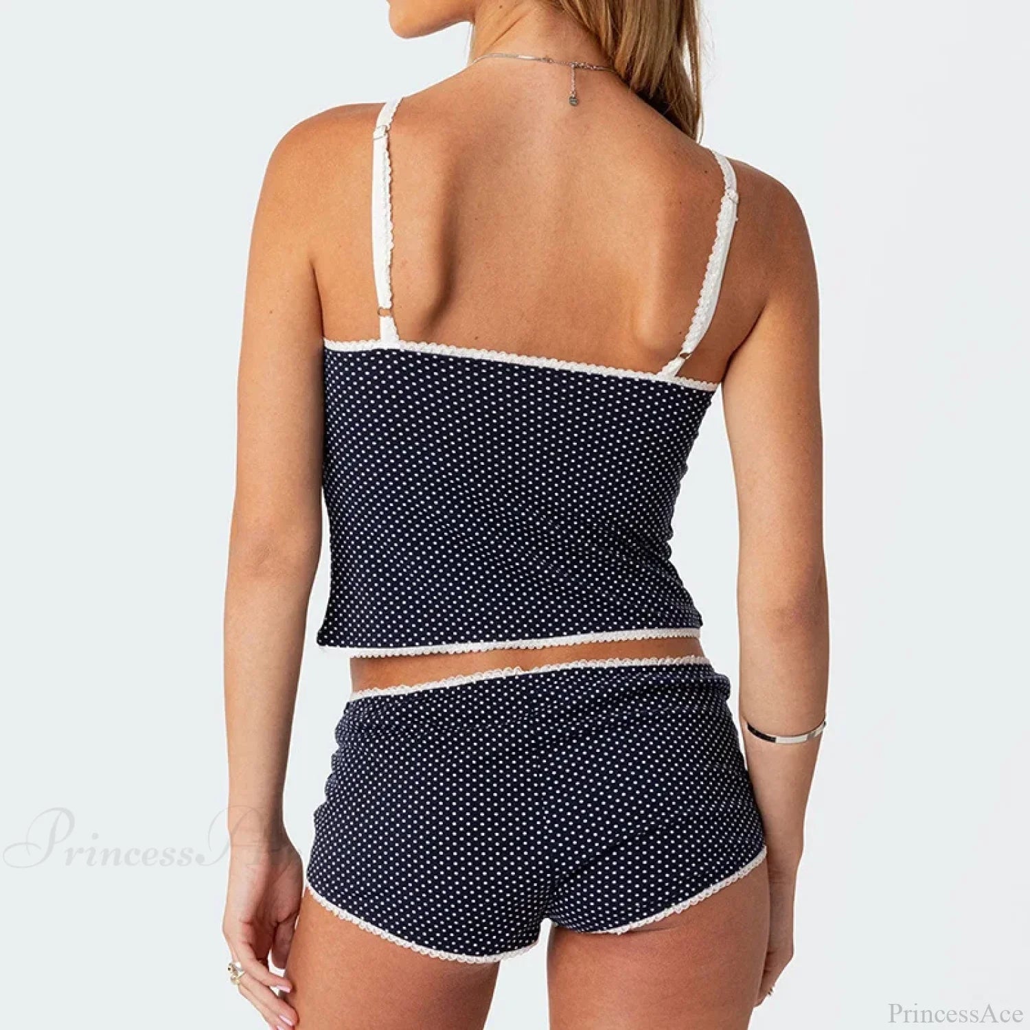 Polka Dot Vintage Crop Tops Micro Shorts Two Pieces Set twopiecesset-250126