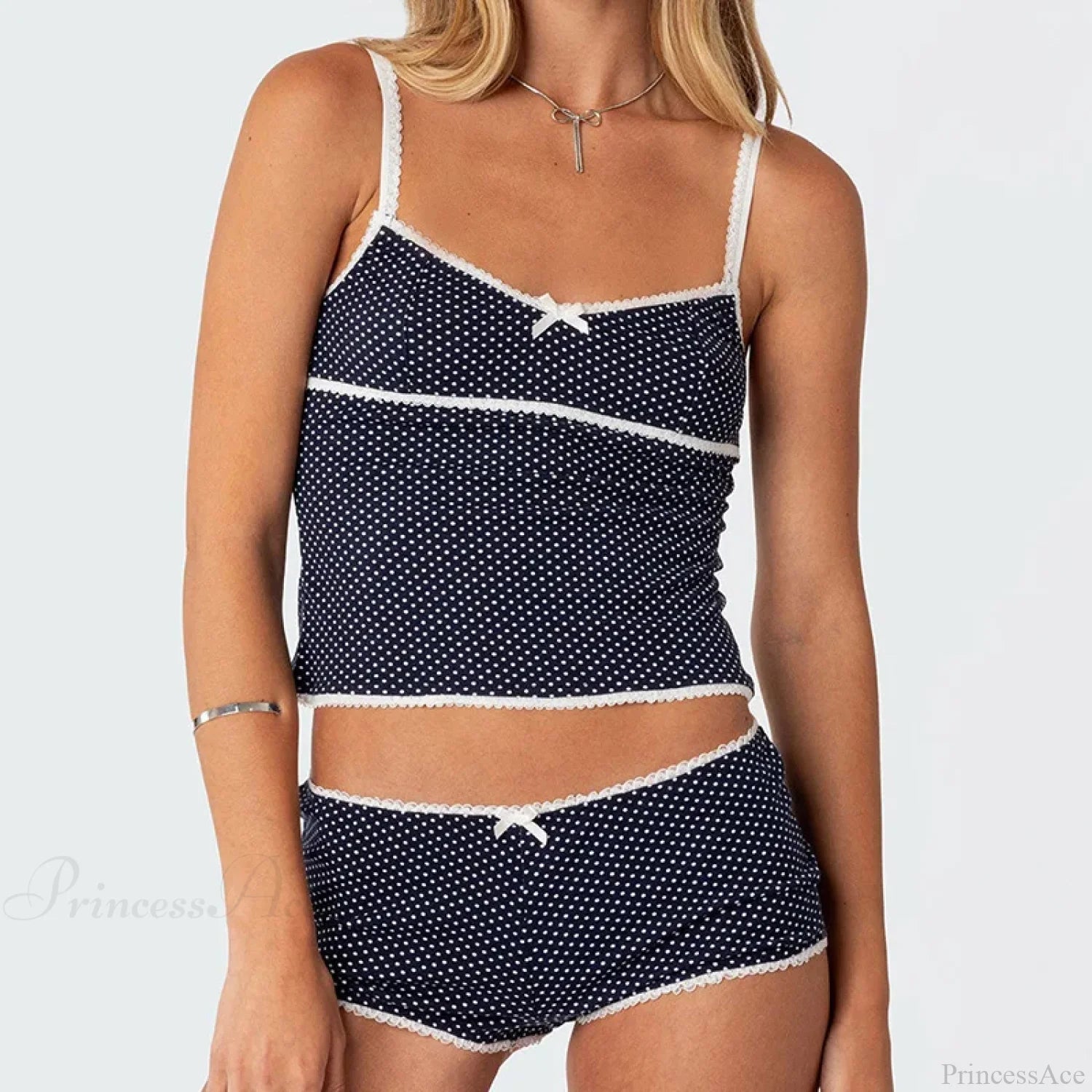 Polka Dot Vintage Crop Tops Micro Shorts Two Pieces Set twopiecesset-250126
