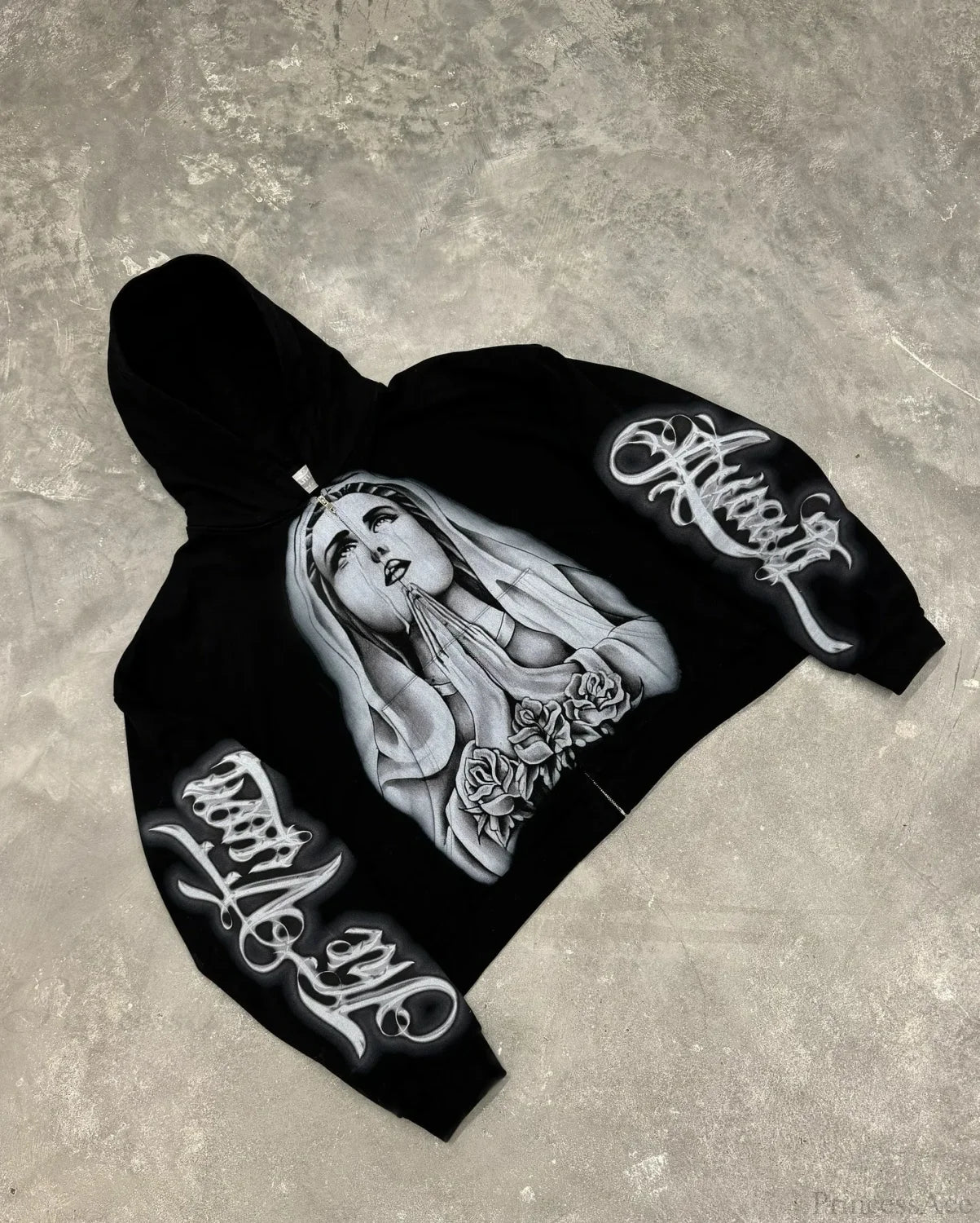 Prayer Portrait Black Zipper Hoodie black / S