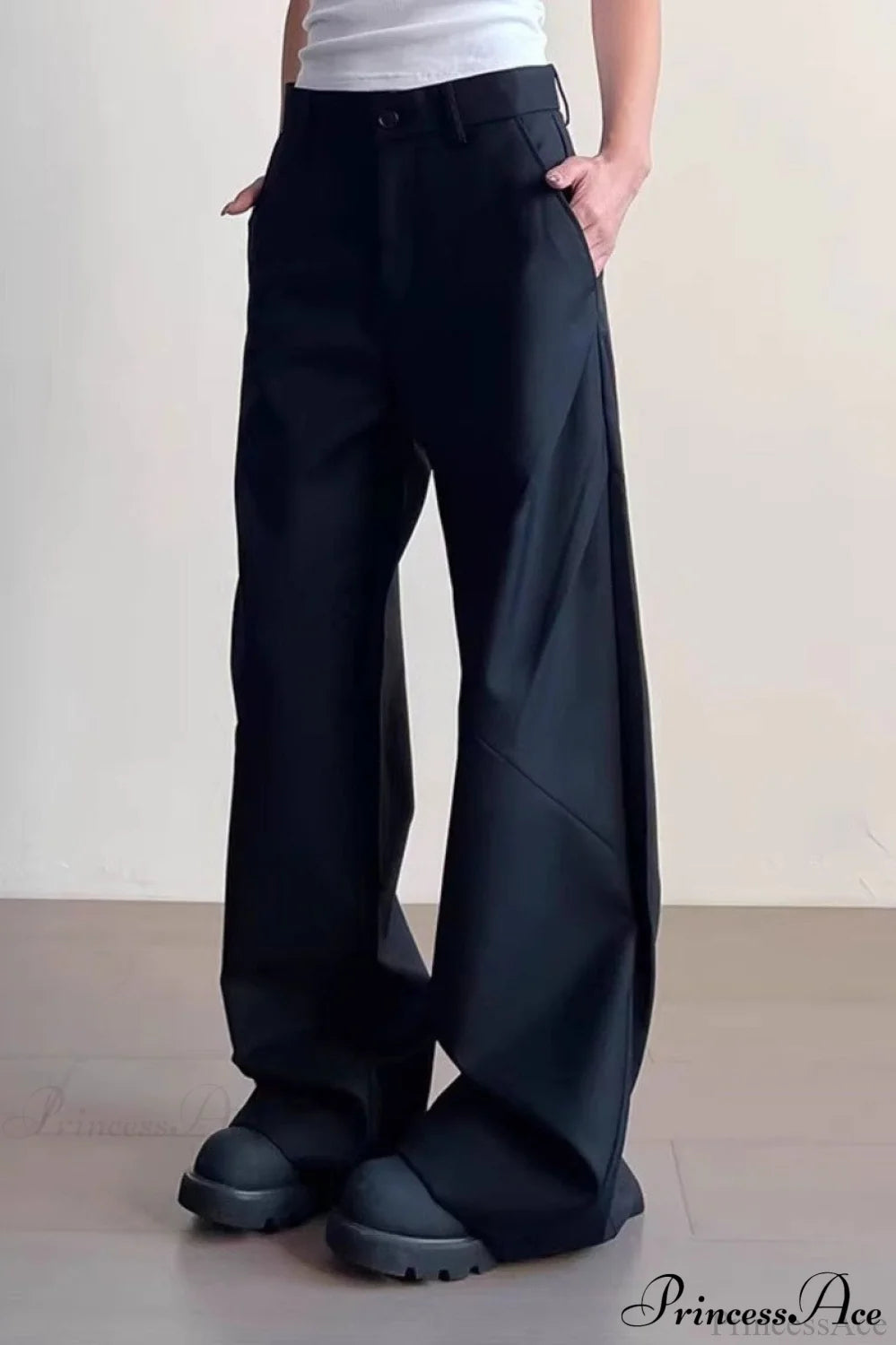 Premium Gray Ruched Drapey Wide Leg Pants