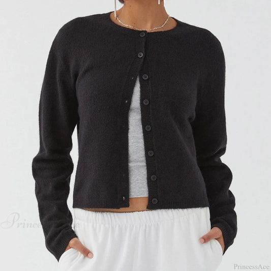 Preppy Crew Neck Button Up Front Cardigan cardiagn-250126