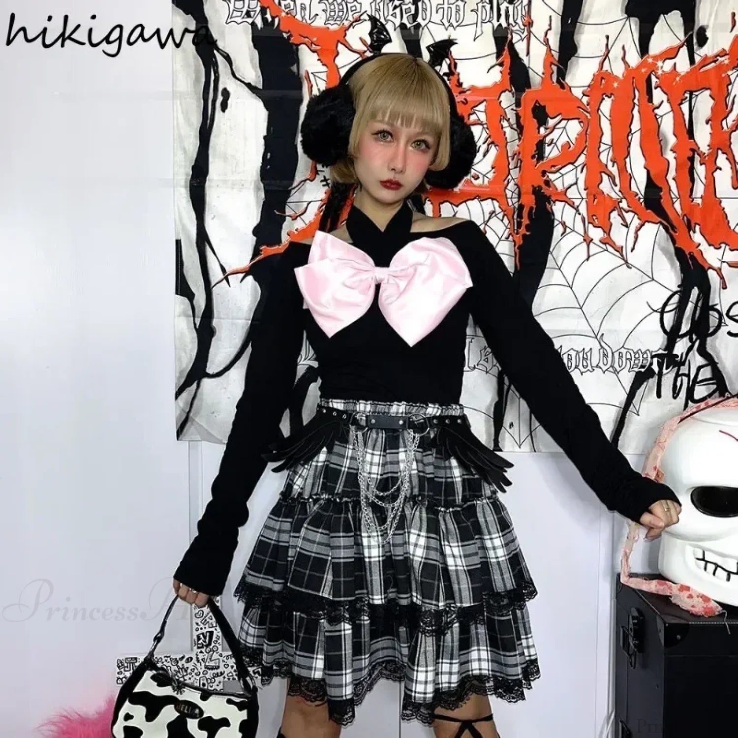 Preppy Plaid Patchwork Lace Skirt