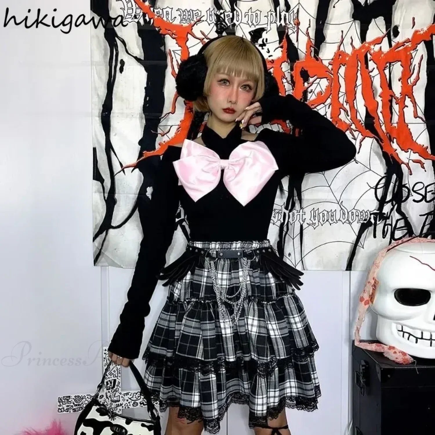 Preppy Plaid Patchwork Lace Skirt