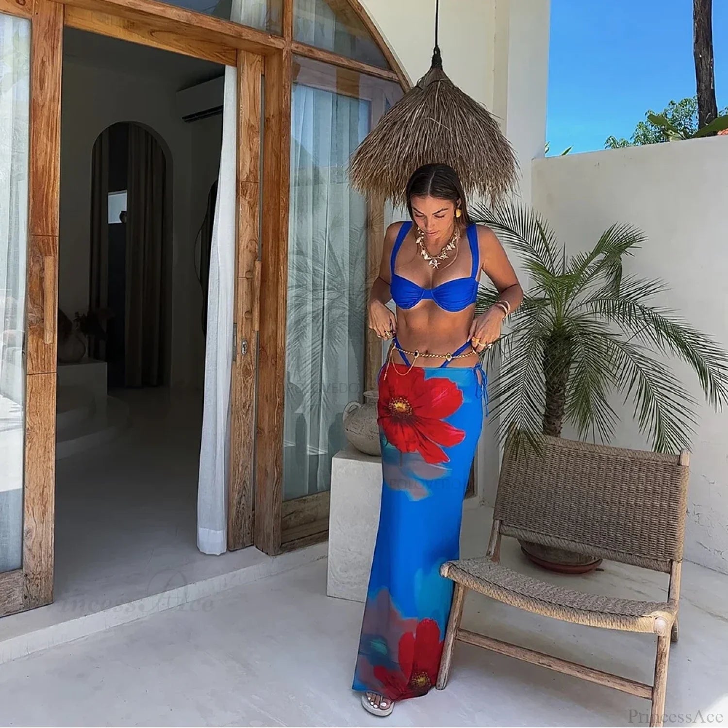 Print Long Dress Three Piece Swimsuit