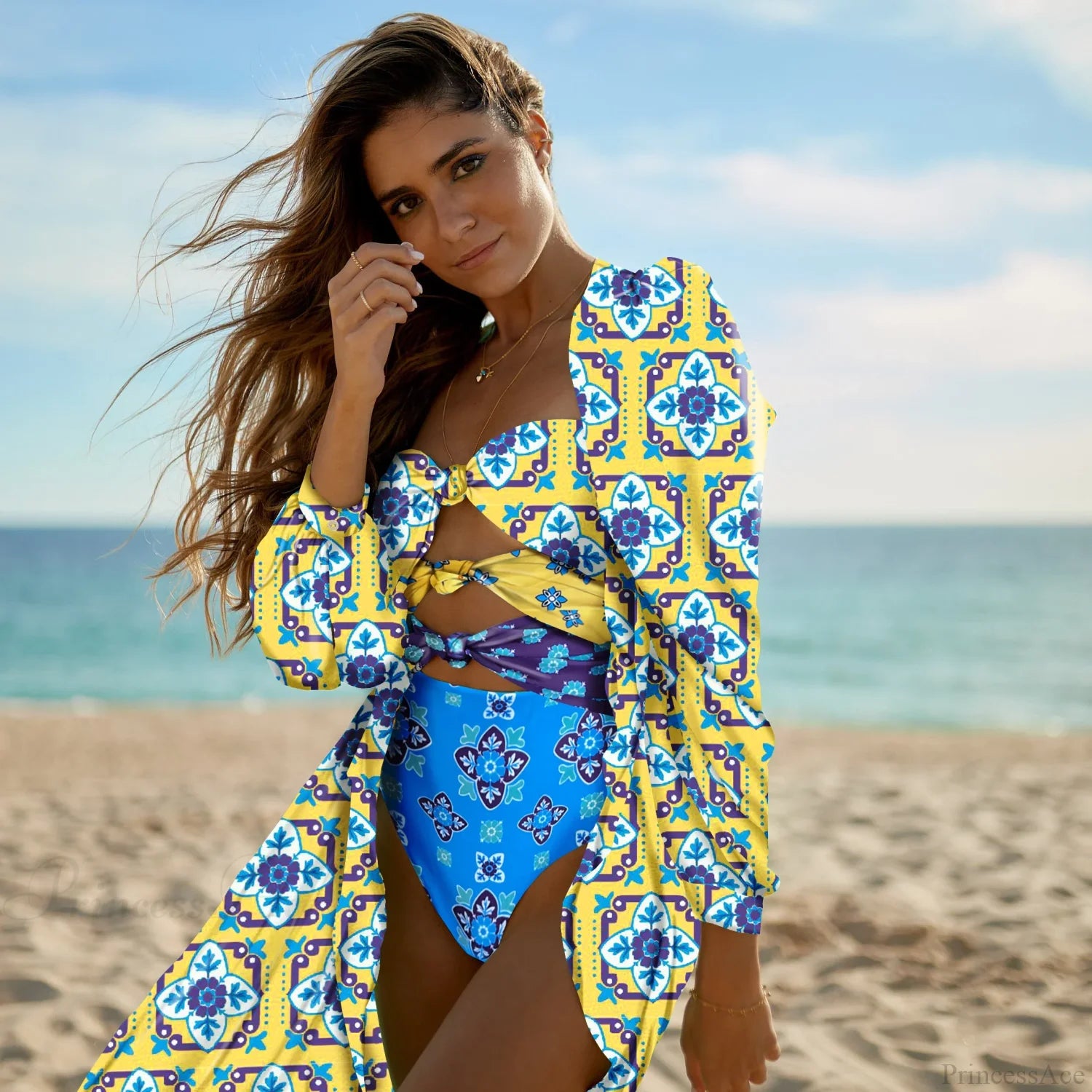 Print One-Piece Swimsuit Cover Up green3 / S