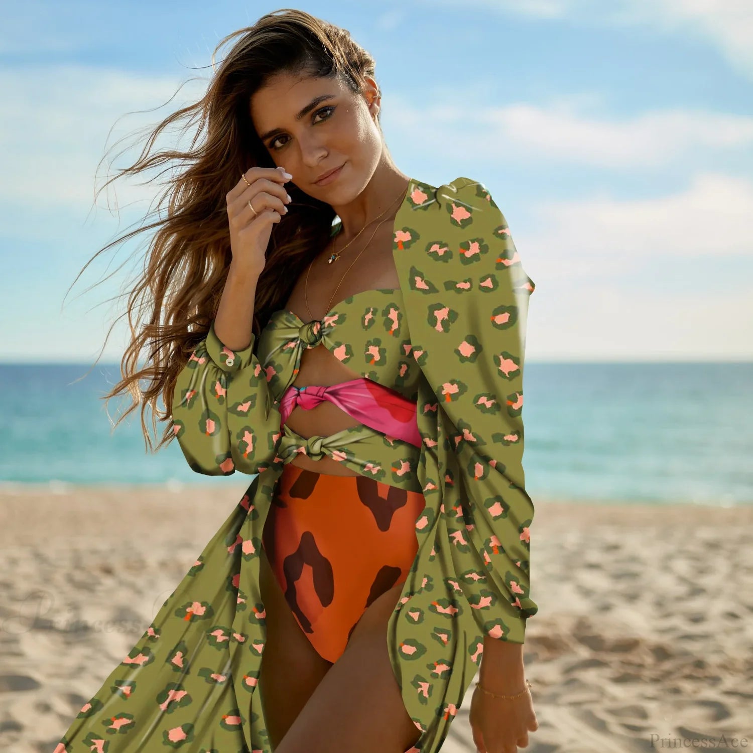 Print One-Piece Swimsuit Cover Up green4 / S