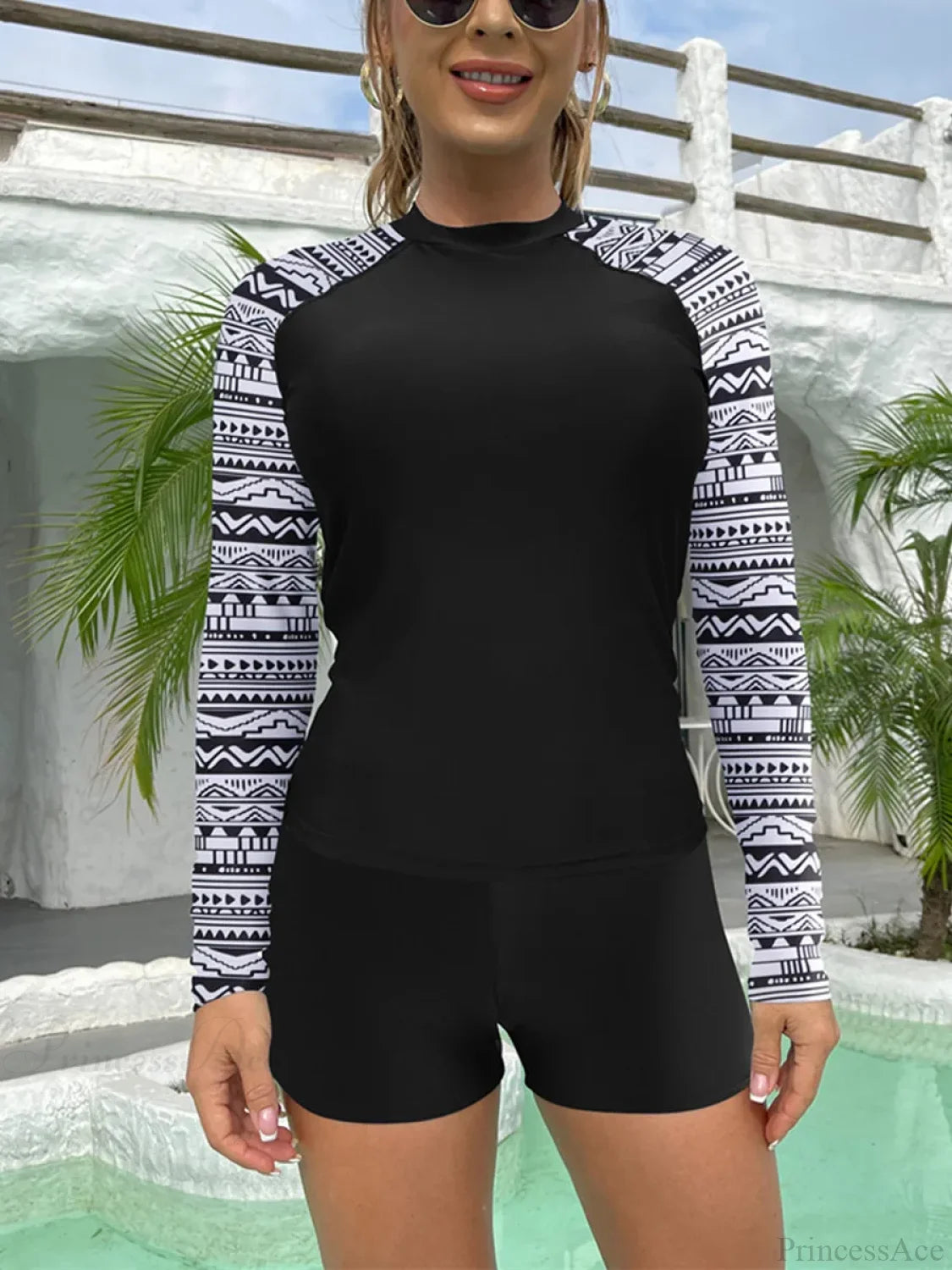 Print Push Up Diving Suit Two Piece Set black and white / S