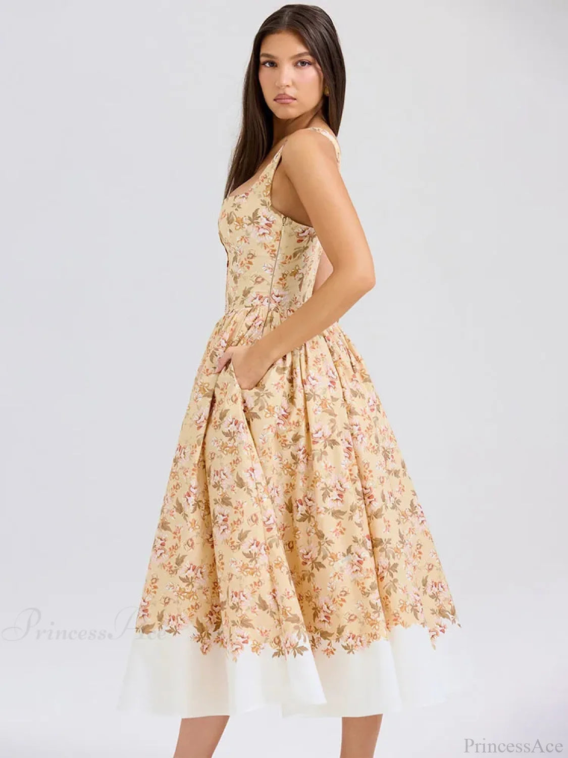 Print Waist Wrap A-line Vacation Dress vacationdress-250223