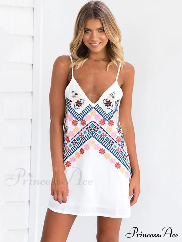 Printed Backless Mini Dress With Belt M / Black Dresses