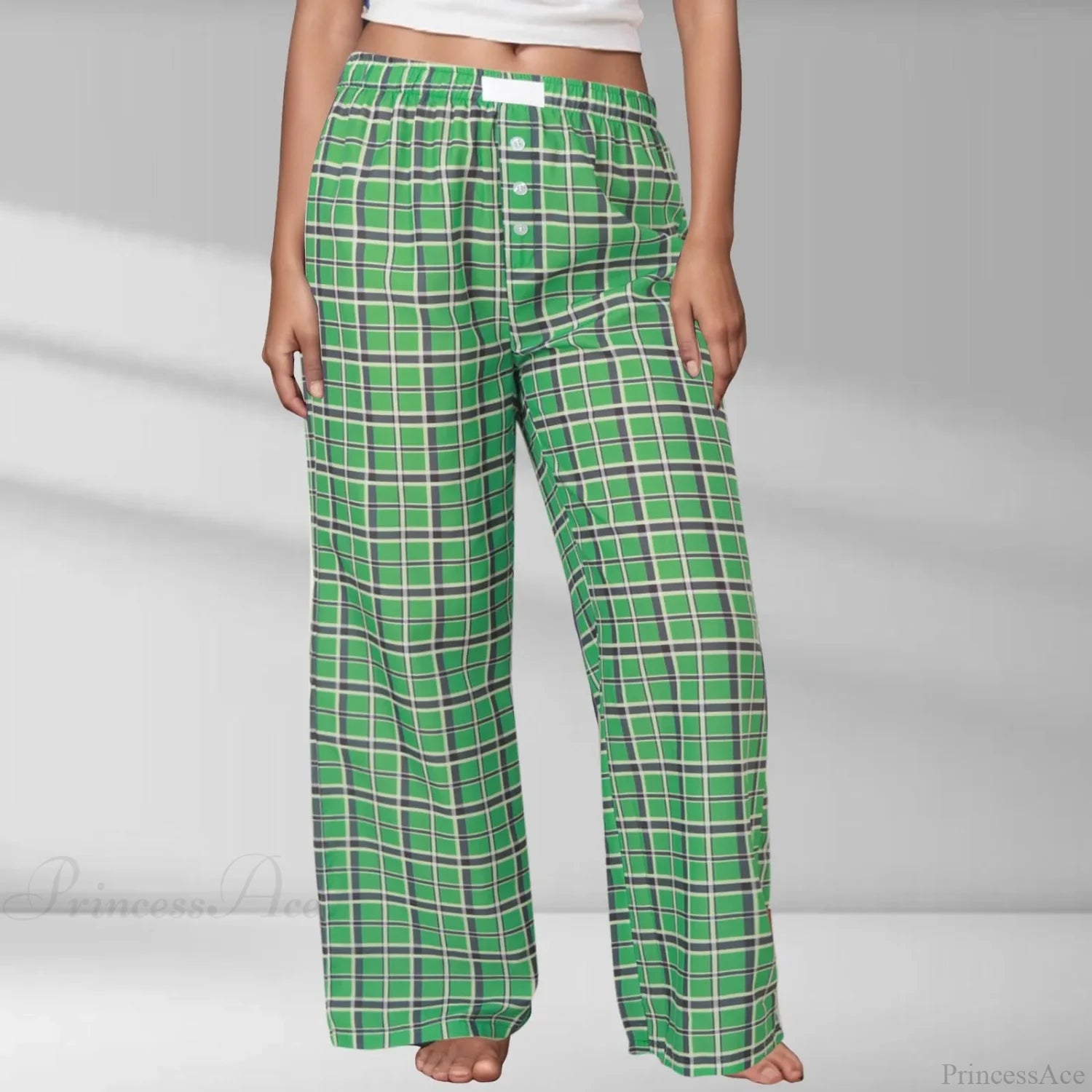 Printed Elastic Waist Slimming Pants Green / S