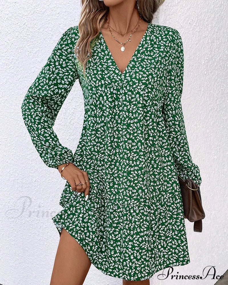 French print dress Green 2023 F/W 23BF Casual Dresses Clothes Dresses Spring