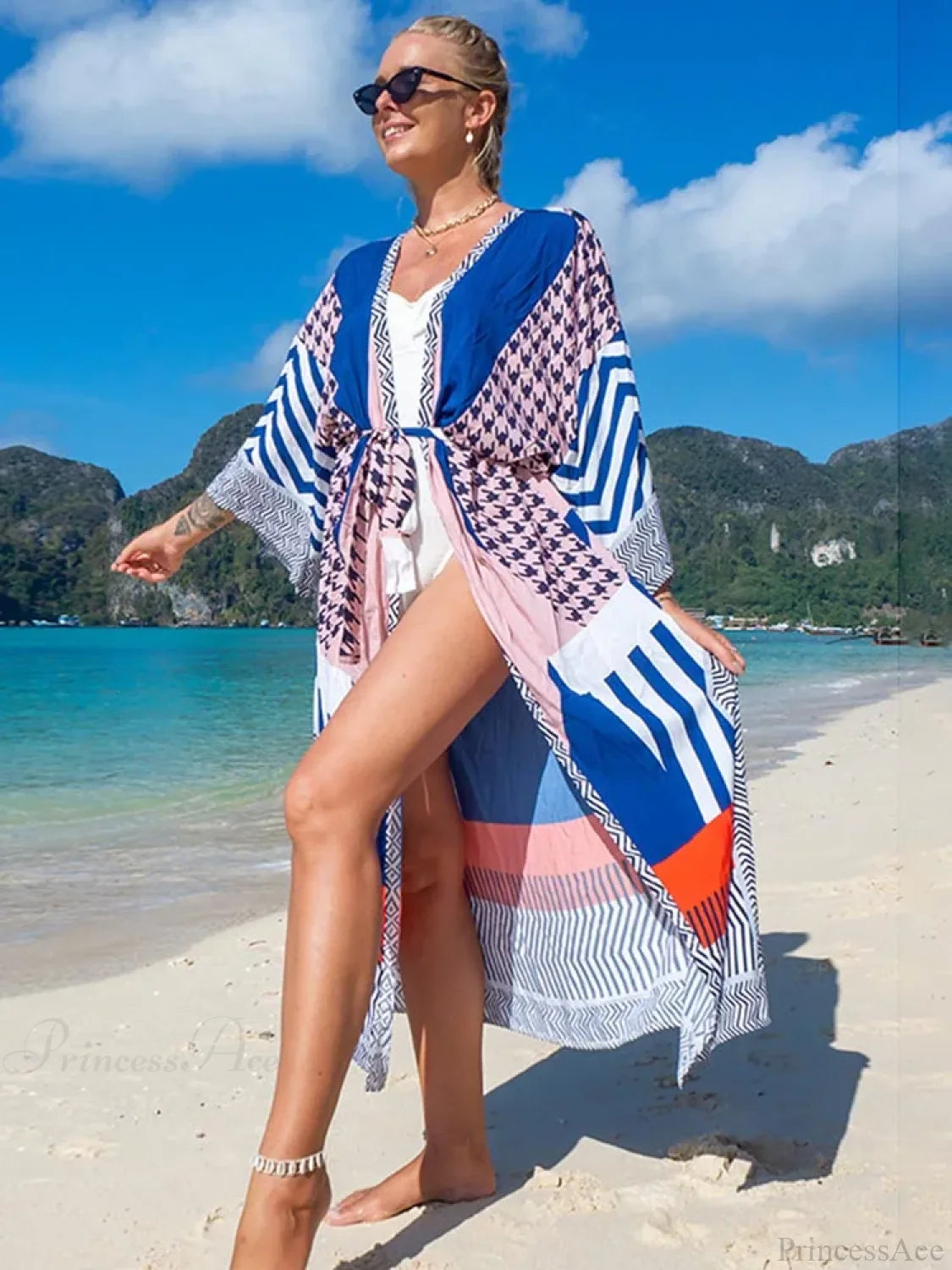 Printed Lace Up Bikini Cover Up color12 / One Size