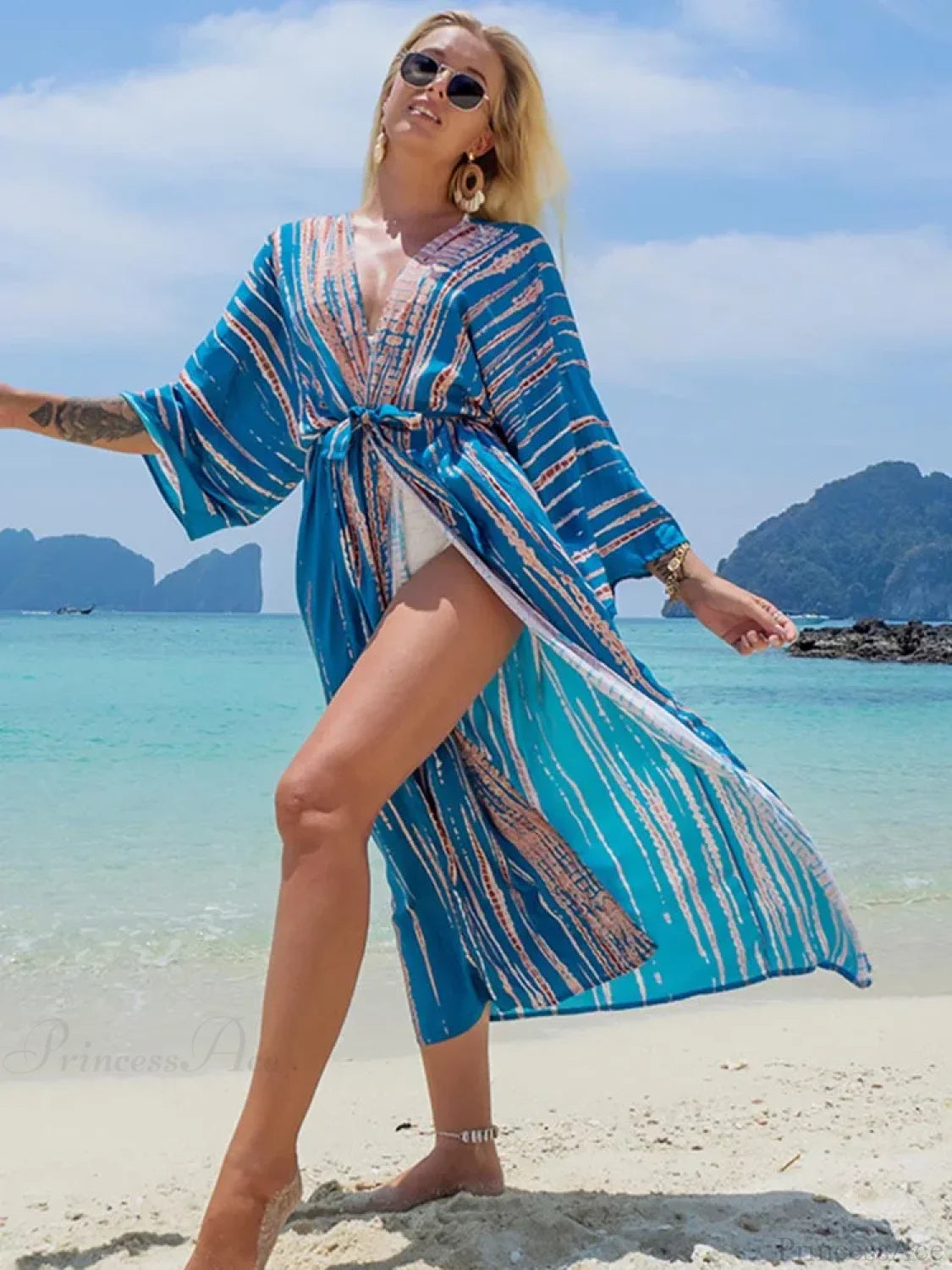 Printed Lace Up Bikini Cover Up color18 / One Size