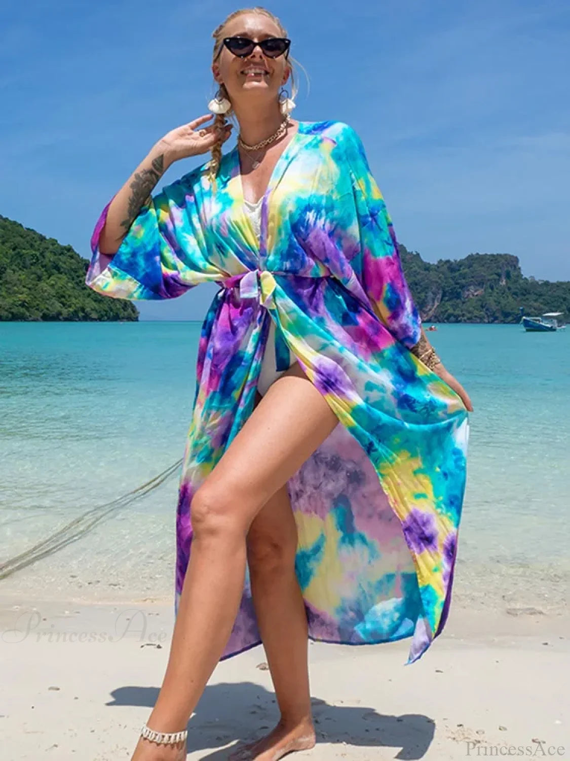 Printed Lace Up Bikini Cover Up color20 / One Size