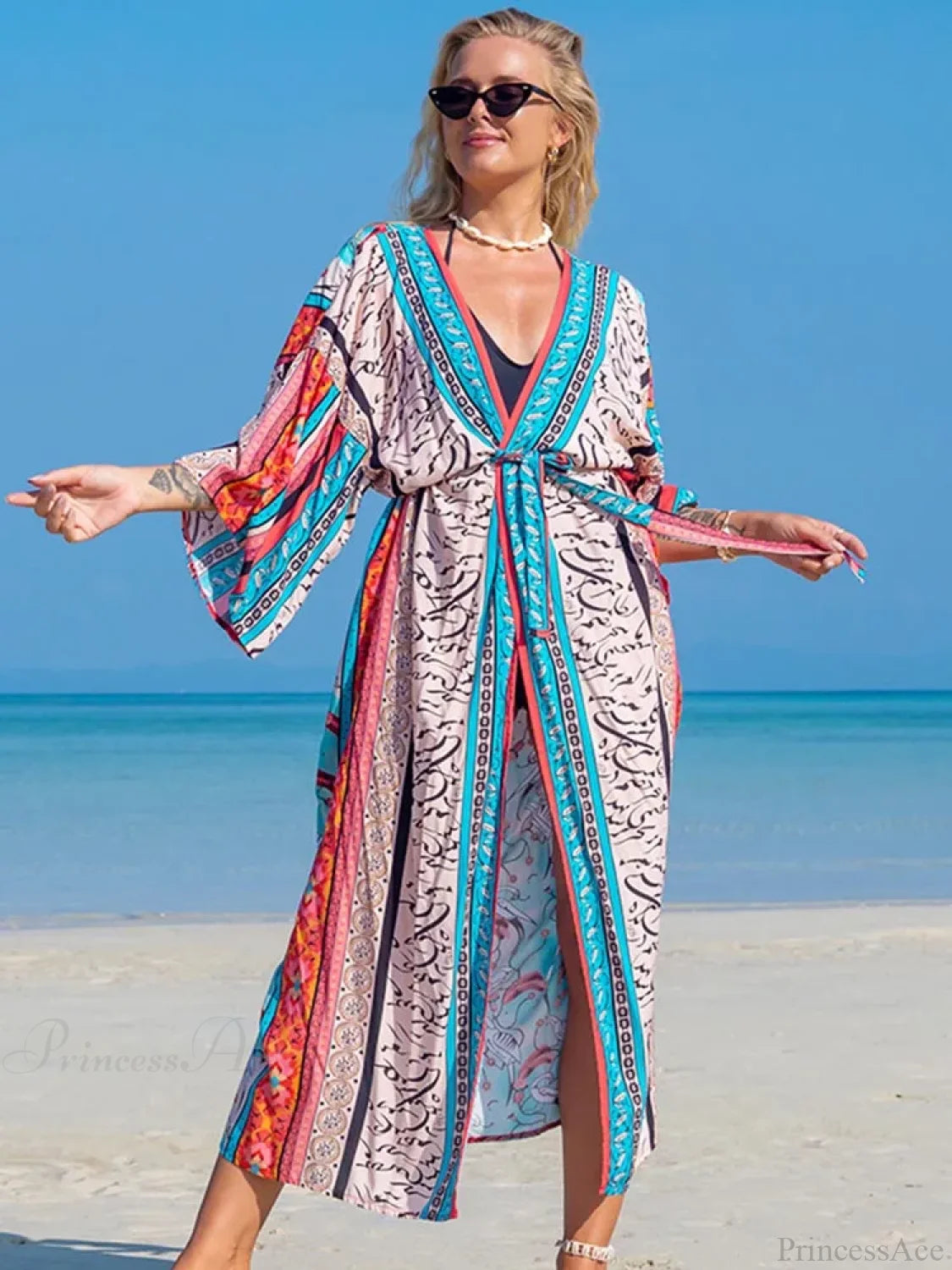 Printed Lace Up Bikini Cover Up color7 / One Size