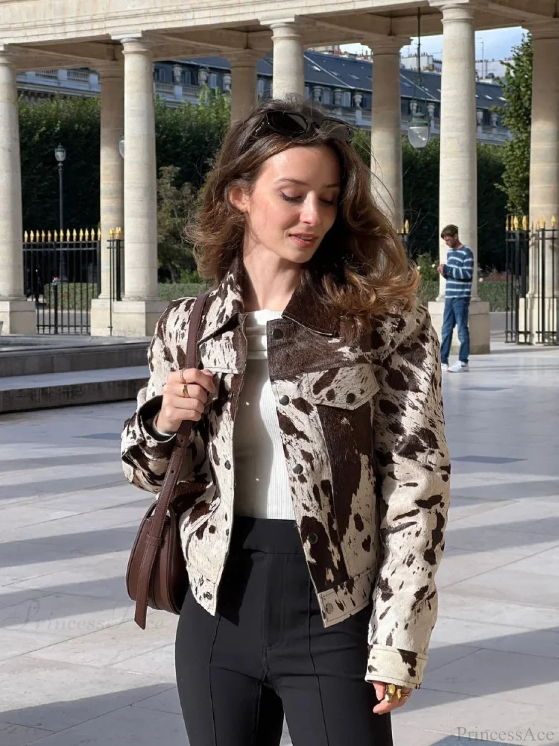 Printed Lapel Suede Coat