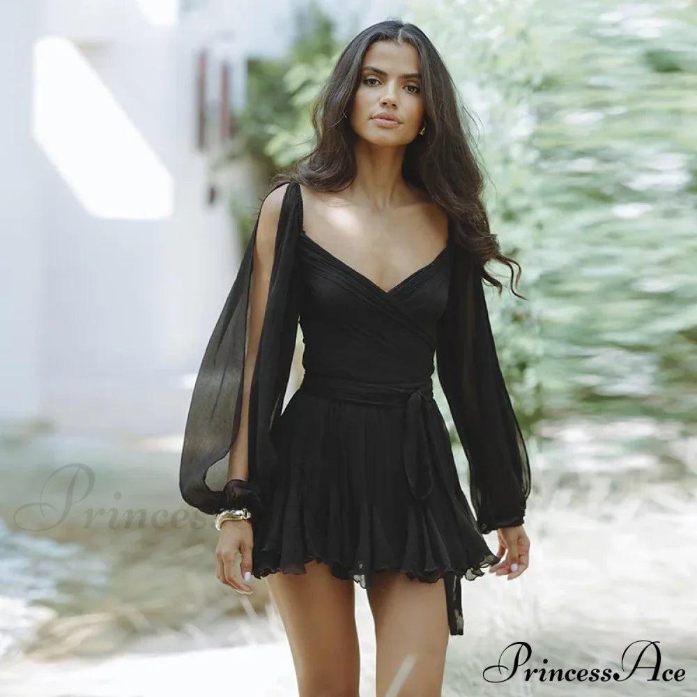 Printed Long Slit Charming Sleeve Mini Dress Mesh Short