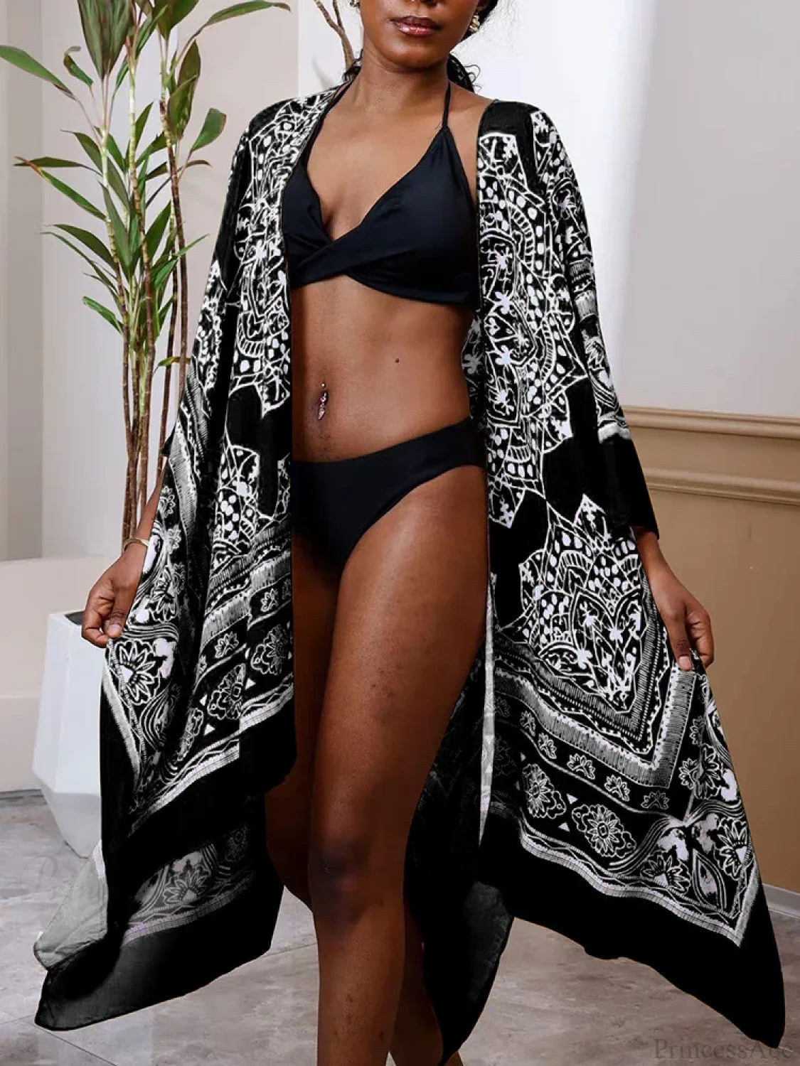 Printed Plus Size Bikini Cover Up Black / One Size