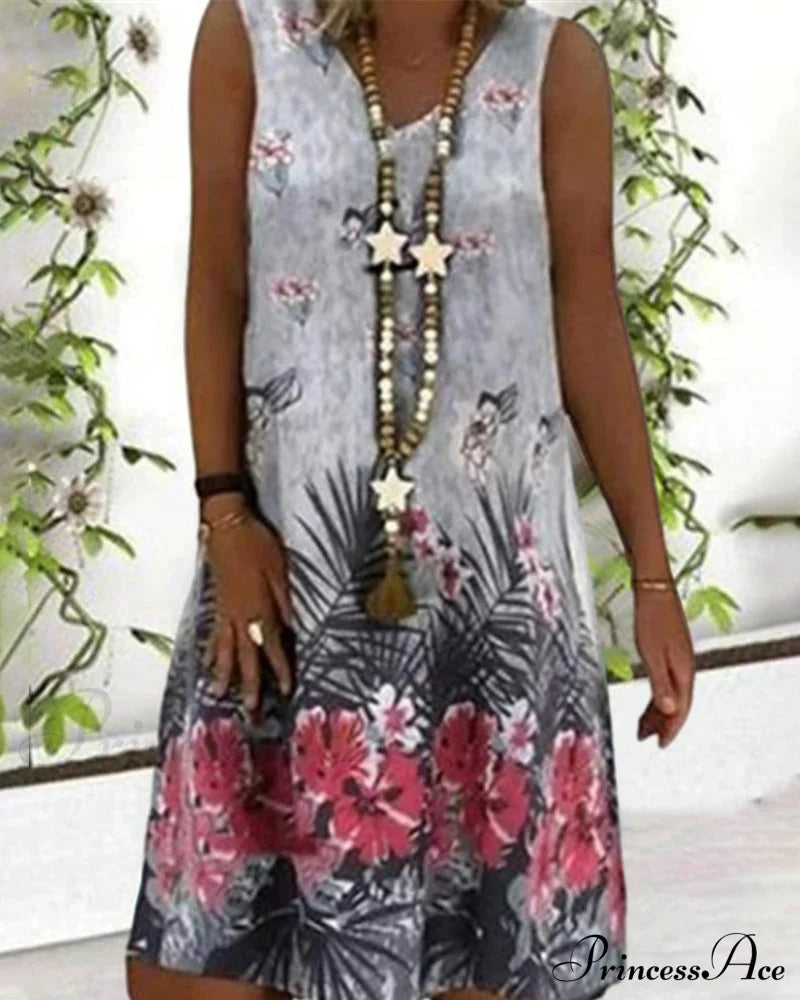 Sleeveless V-neck printed dress Red 23BF Casual Dresses Clothes Dresses Spring Summer