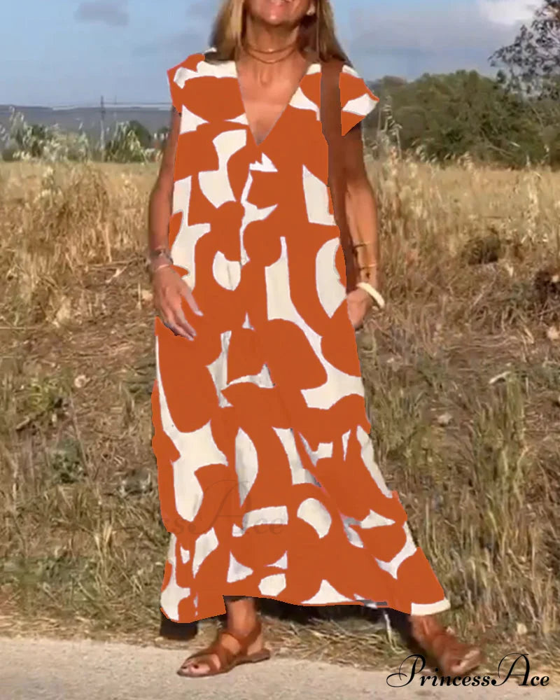 Printed V-Neck Dress Dresses