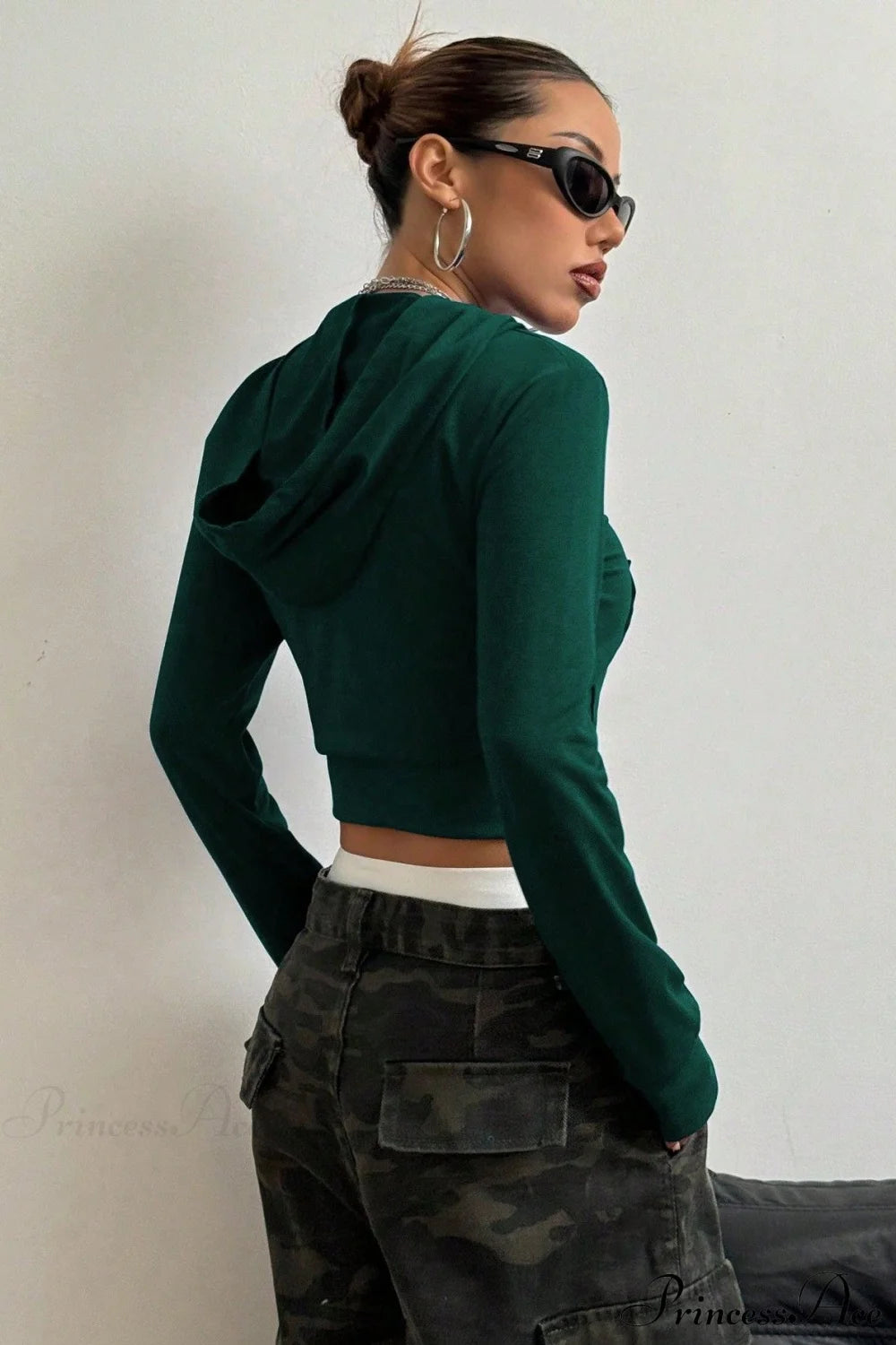 Printed Zip-Up Cropped Hoodie