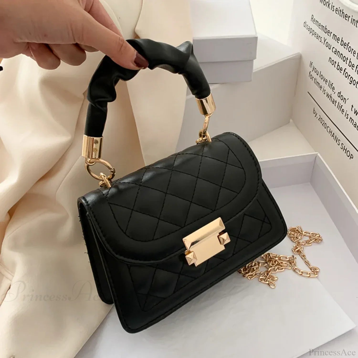 PU Leather Crossbody Lipstick Phone Storage Handbag Black handbag-250126
