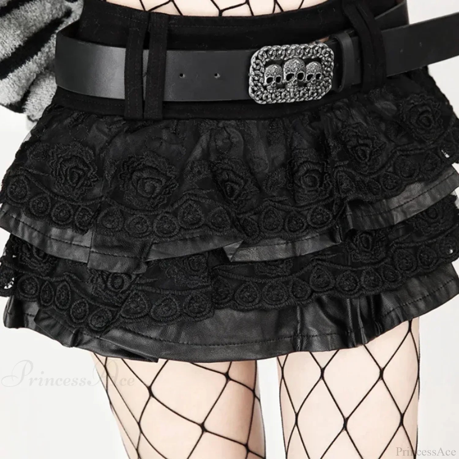 PU Leather Lace Patchwork Mini Skirt
