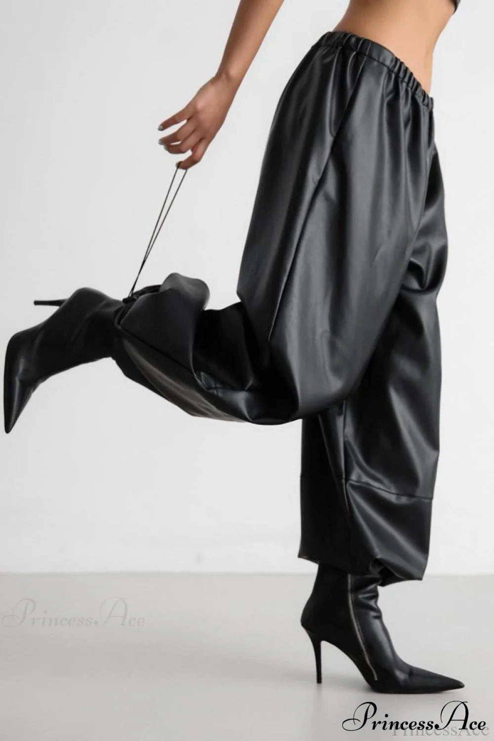 PU Leather Loose Harem Drawstring Pants