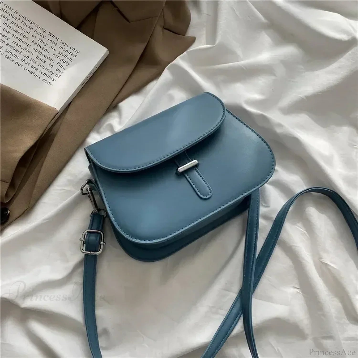 PU Leather Saddle Crossbody Shoulder Bag Blue shoulder-250126